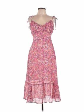 Hello Molly Pink Floral Tie-Strap Midi Dress